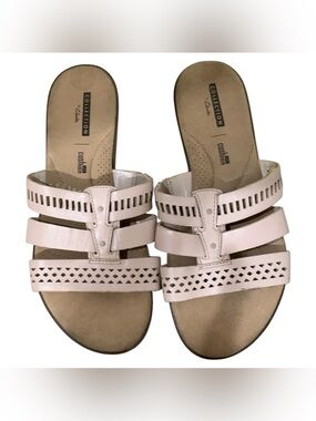Clarks Light Pink Multi‑Strap Leather Slide Sandals S8